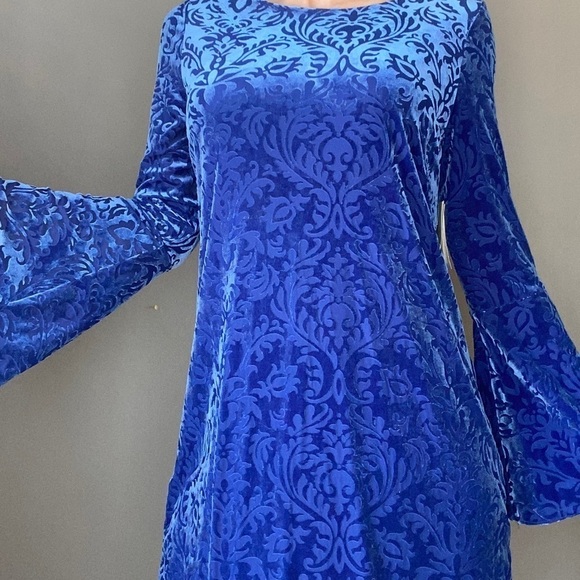 Eci New York Blue Bohemian Bell-Sleeve Velvet Dress - Picture 4 of 14